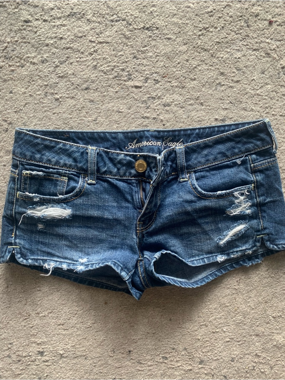 American Eagle Outfitters Distressed Dark Blue Denim Cutoff Shorts